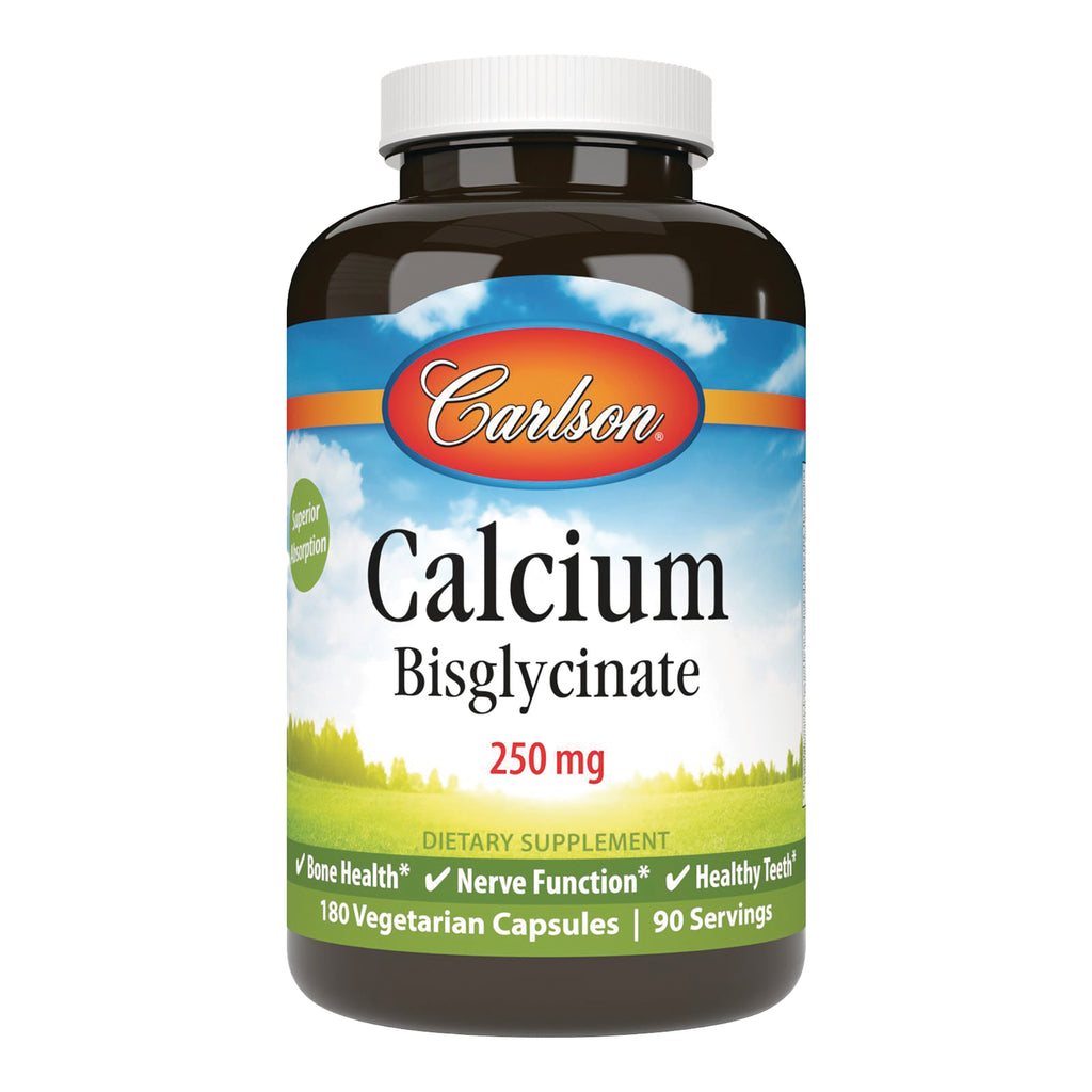 CSN326 | Carlson Calcium Bisglycinate 250 mg bottle labeled 180 vegetarian capsules - Thumbnail
