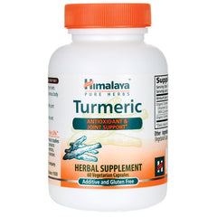 HHH026 | Himalaya Turmeric herbal supplement bottle, 60 vegetarian capsules, orange cap, antioxidant & joint support label