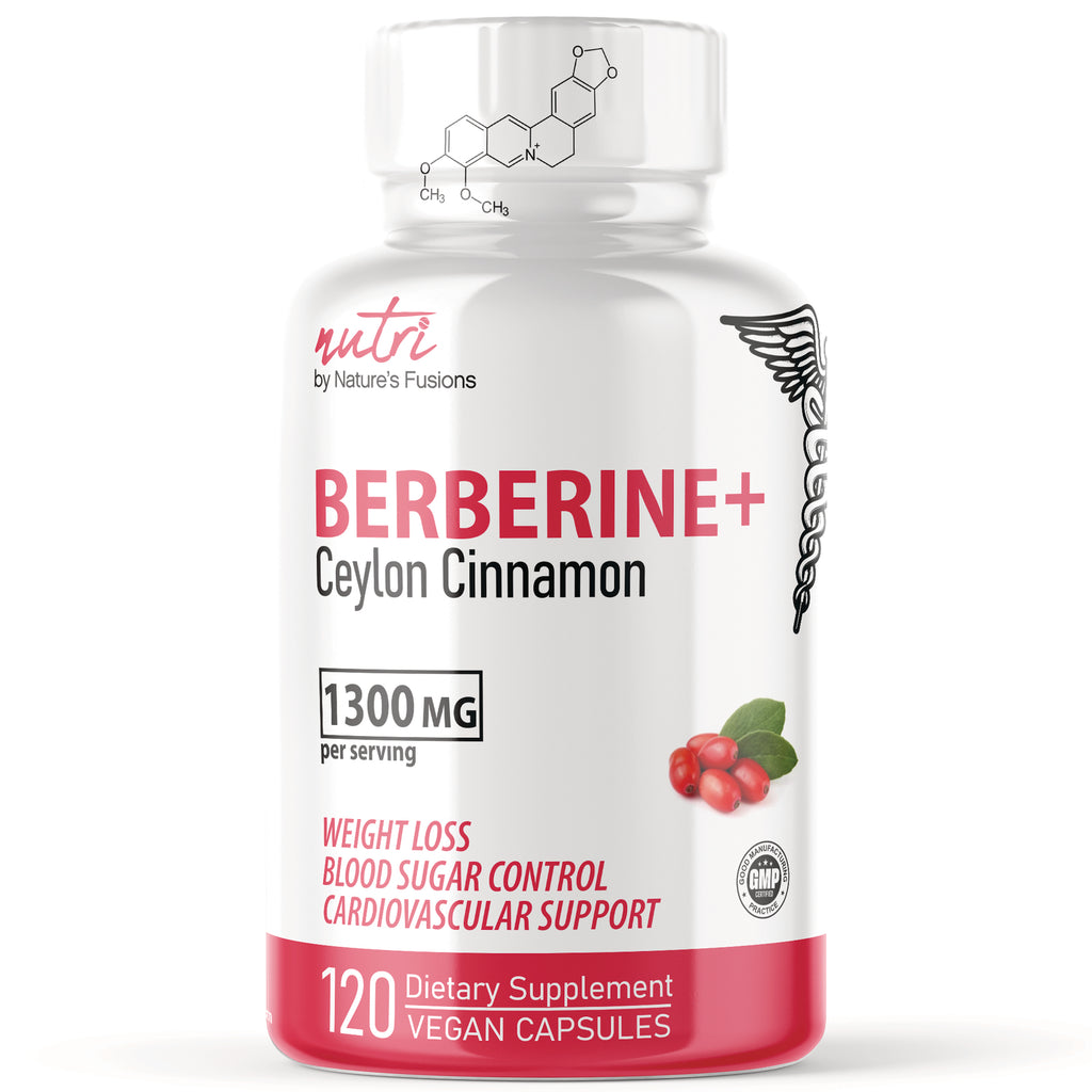 NFU001 | White supplement bottle labeled BERBERINE+ Ceylon Cinnamon 1300 MG per serving 120 vegan capsules front view - Thumbnail