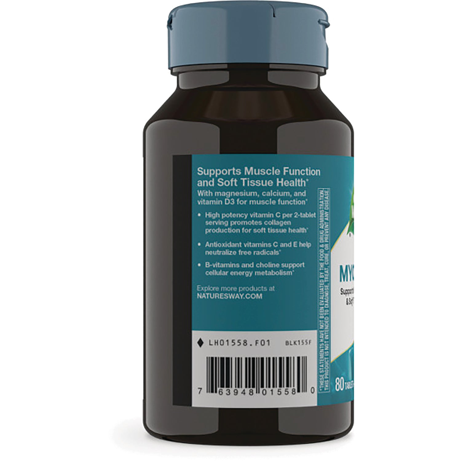 ET401 | Back label of brown supplement bottle showing benefits text and barcode