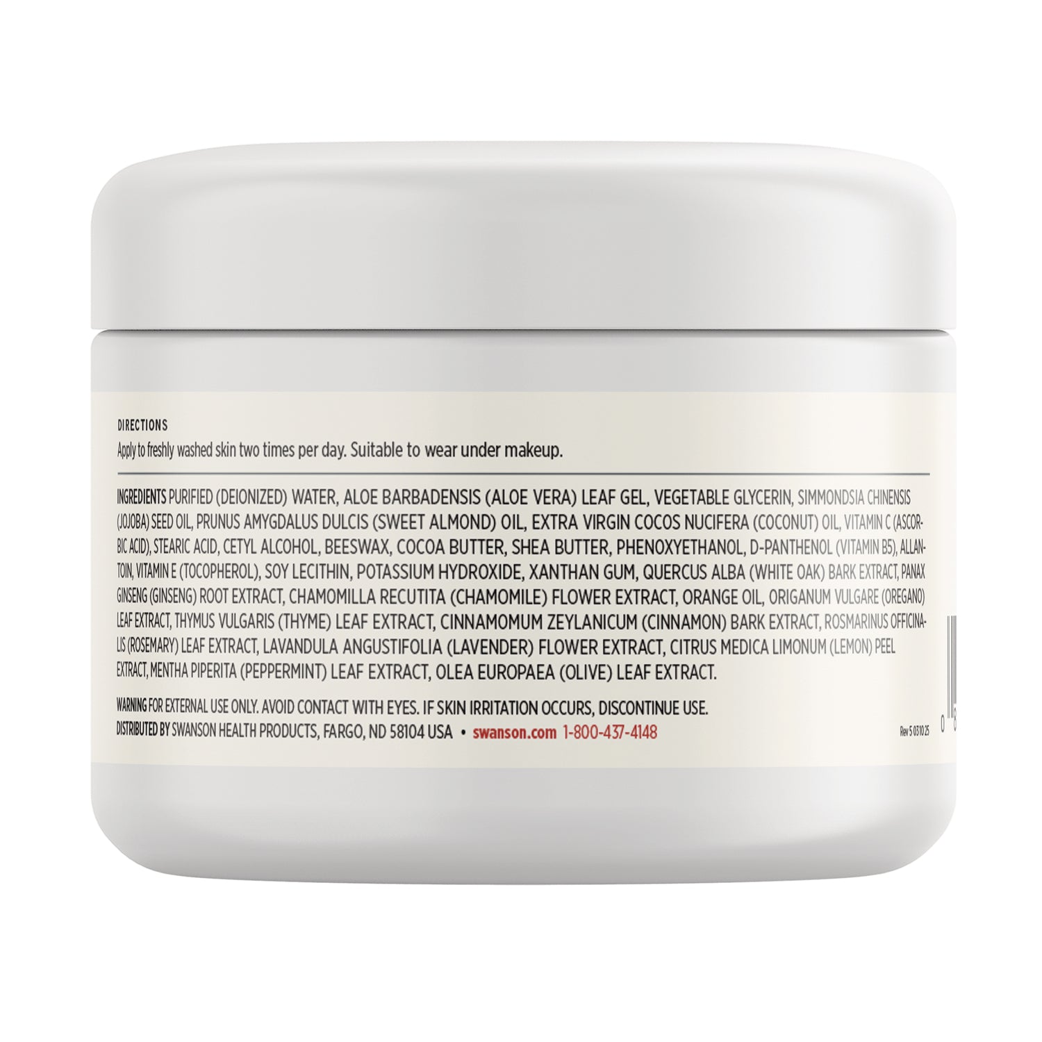 SW1448 | Back label with ingredients, directions, and warning text