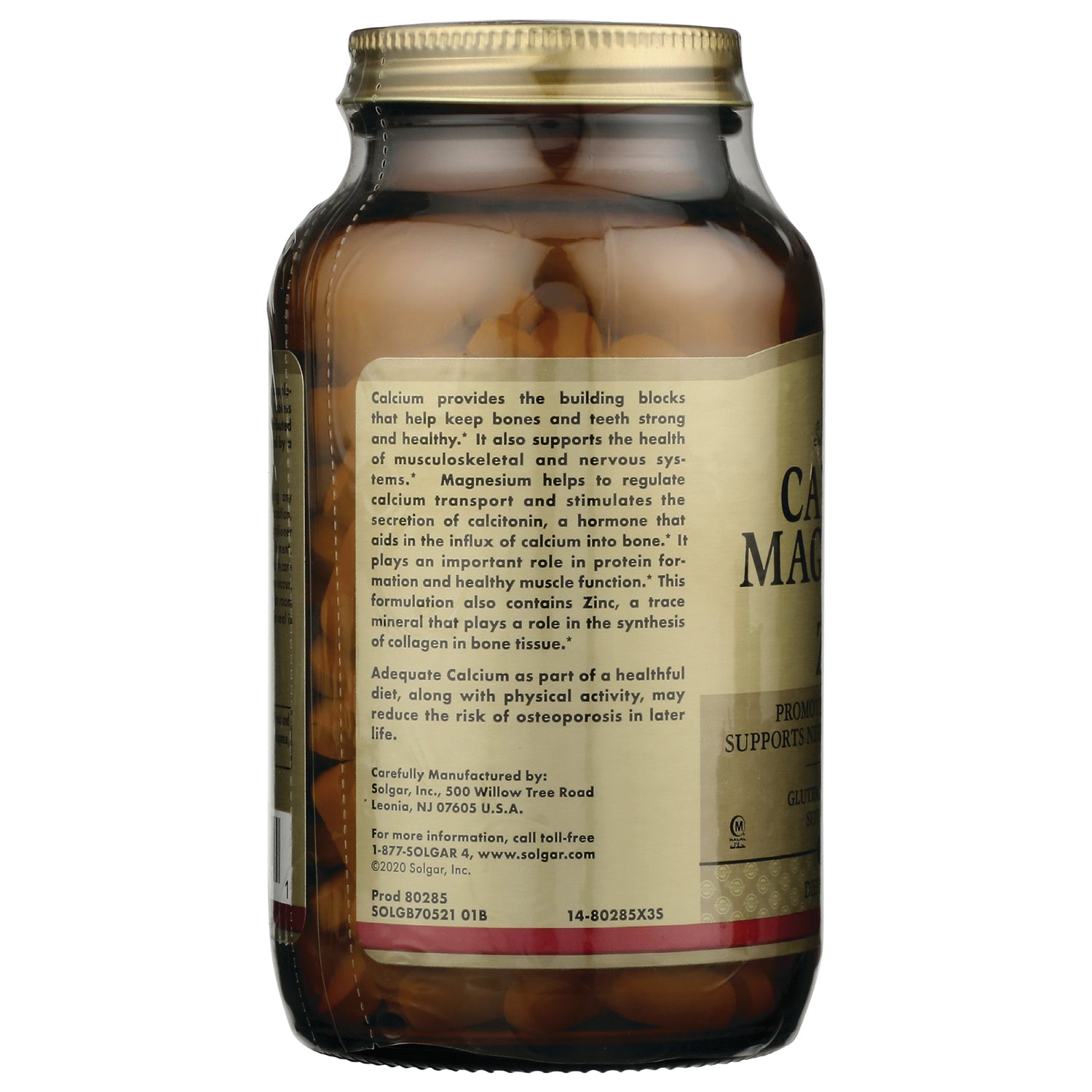 SLG266 | back label of brown glass supplement bottle showing ingredient panel and company information