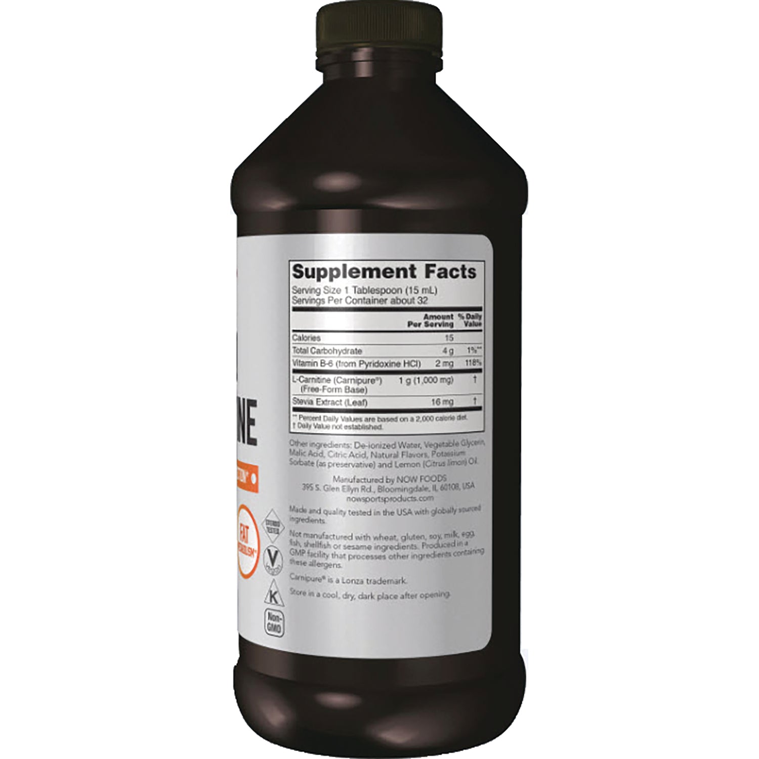 NWF323 | Back of dark bottle with white Supplement Facts label showing ingredients and nutrition panel