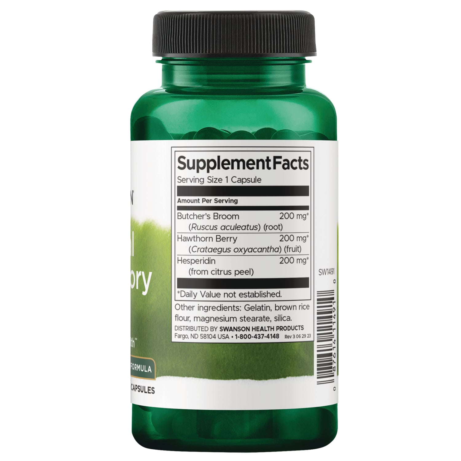 SW1491 | Back label with supplement facts and serving information