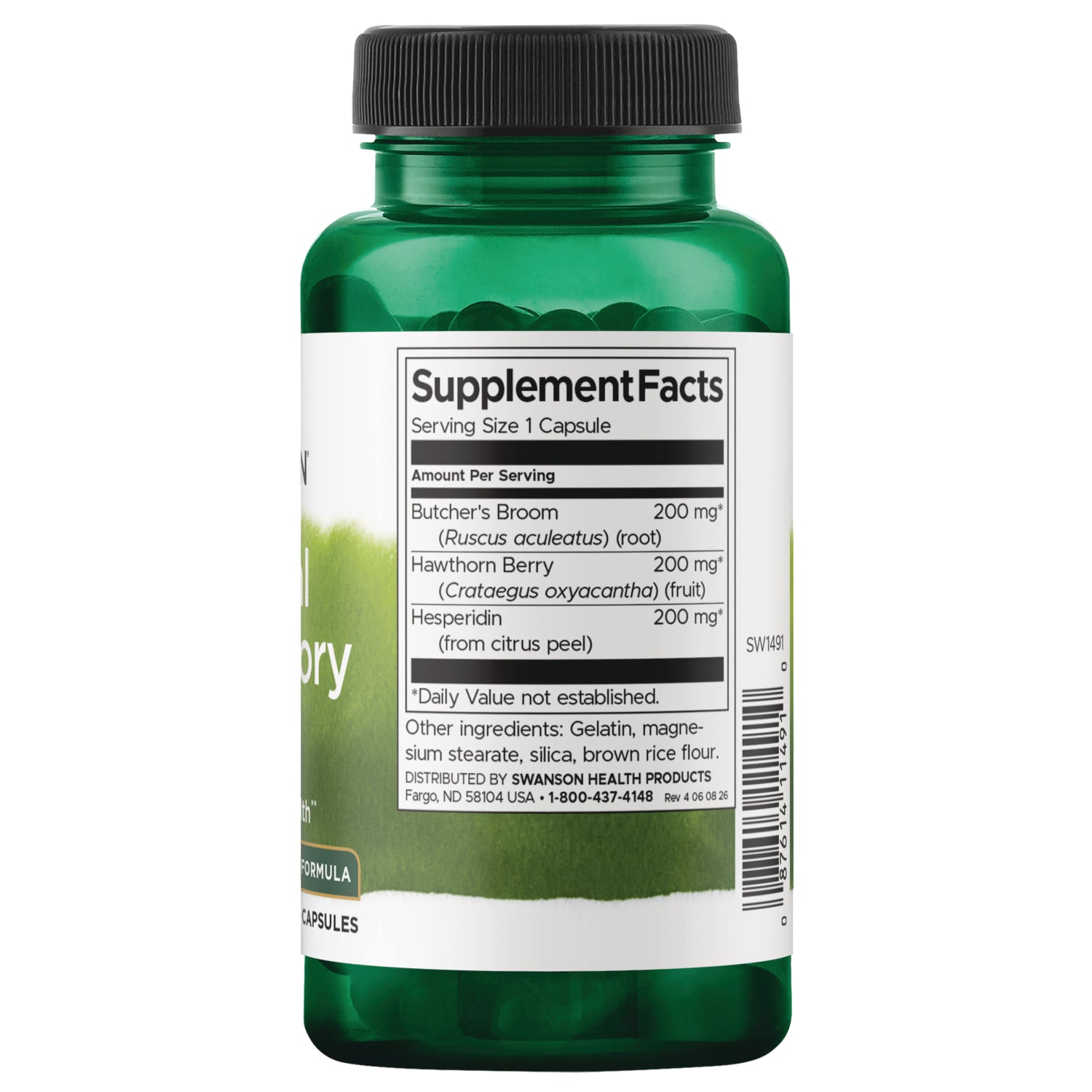 SW1491 | Back label with supplement facts and serving information