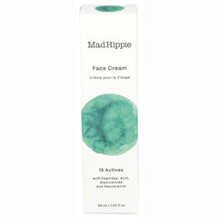 HIP004 | MadHippie Face Cream box with green watercolor circle and product text 30 ml