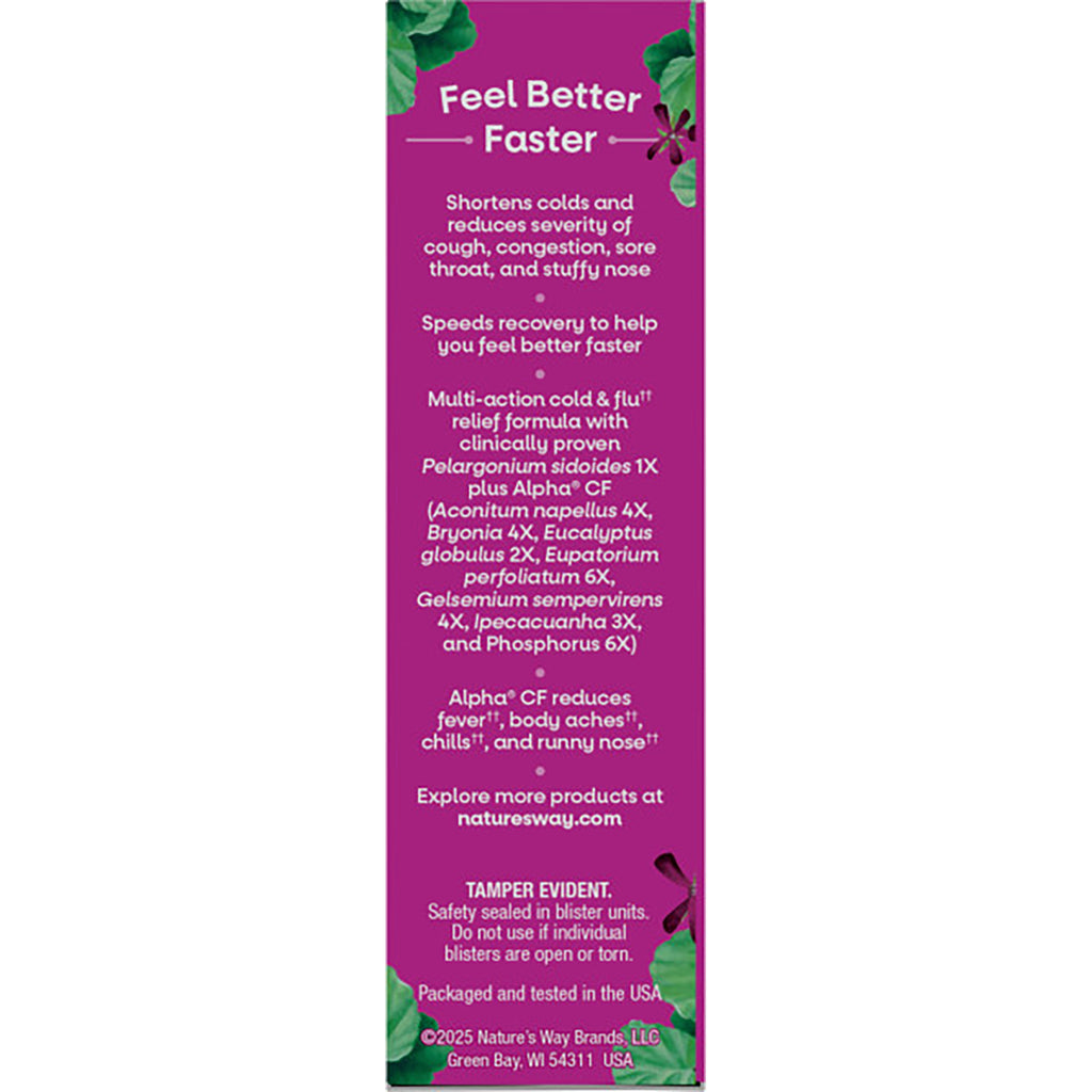 NW647 | Back panel of purple box labeled Cold + Flu Relief with usage claims, Pelargonium sidoides ingredient and NATURESWAY.COM - Thumbnail