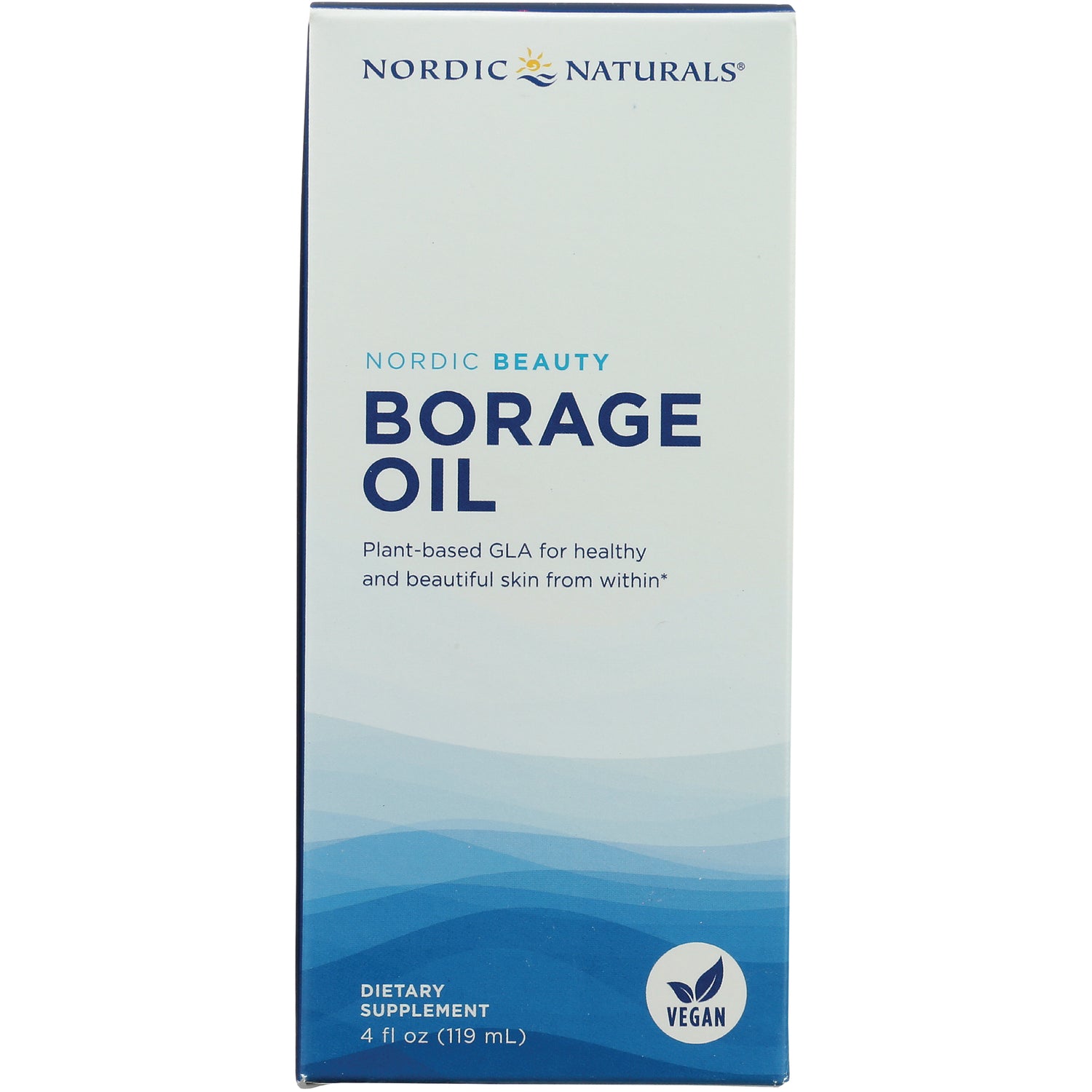 NRN058 | Nordic Beauty Borage Oil box front 4 fl oz dietary supplement with vegan label