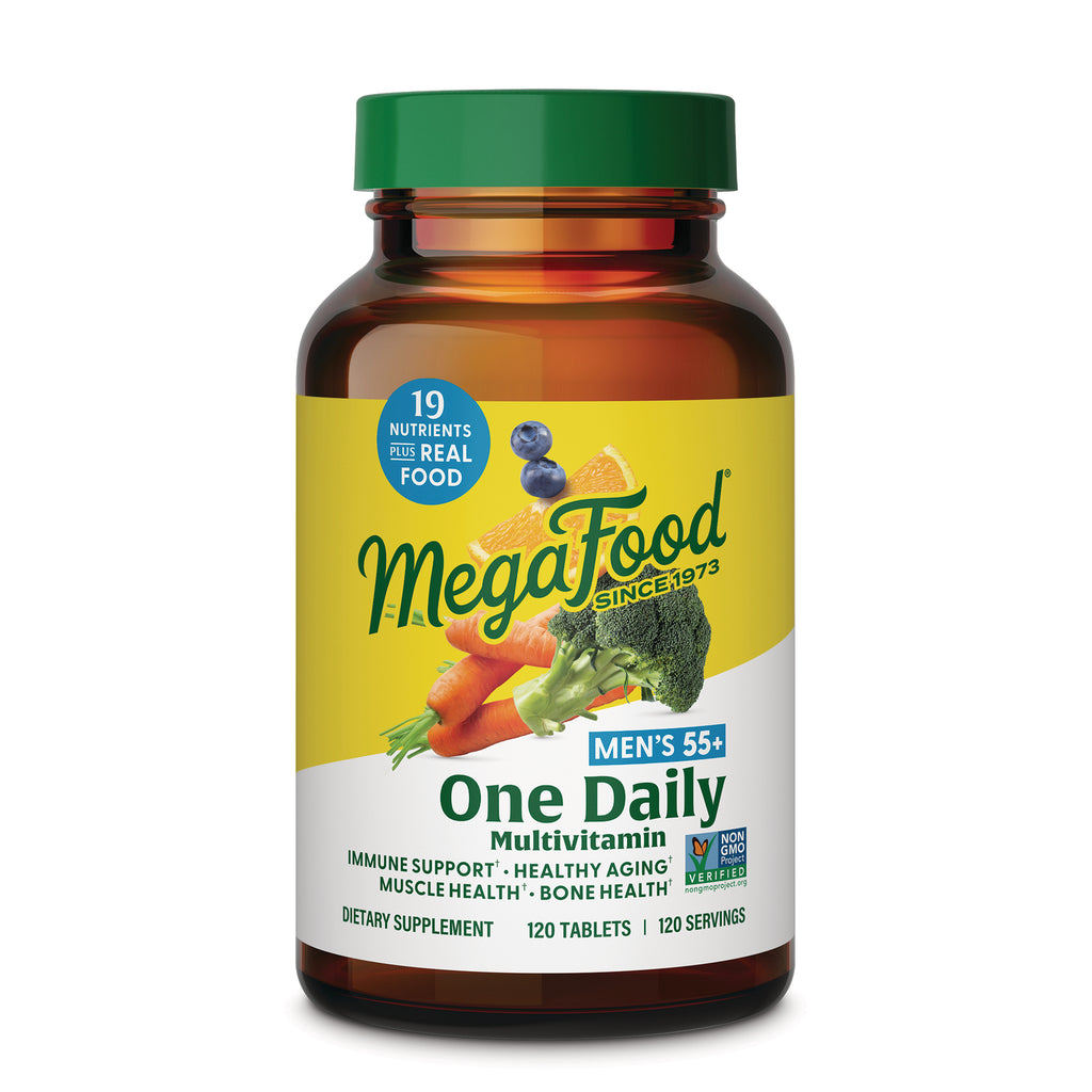 MGF146 | MegaFood One Daily Multivitamin Men's 55+ bottle front label, 120 tablets - Thumbnail