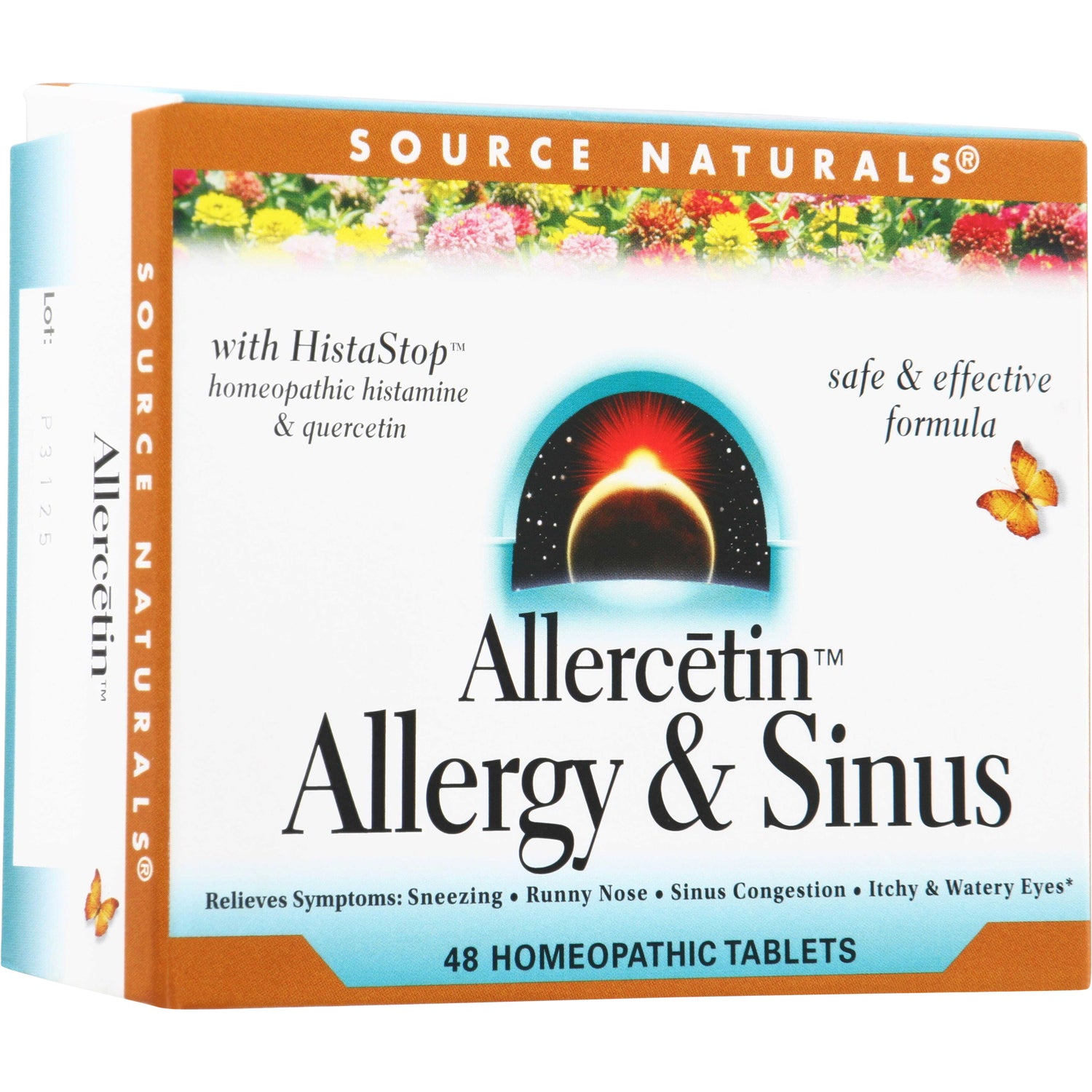 SN188 | Source Naturals Allercetin Allergy & Sinus, 48 homeopathic tablets box front