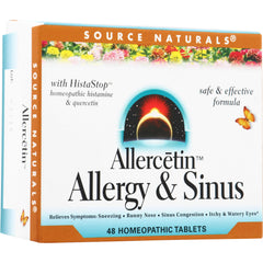 SN188 | Source Naturals Allercetin Allergy & Sinus, 48 homeopathic tablets box front