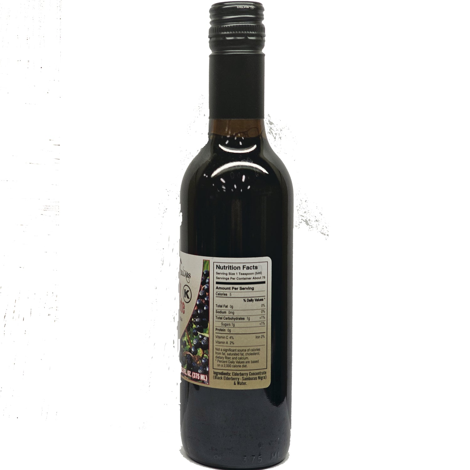 WYL001 | Back of dark glass bottle showing Nutrition Facts label