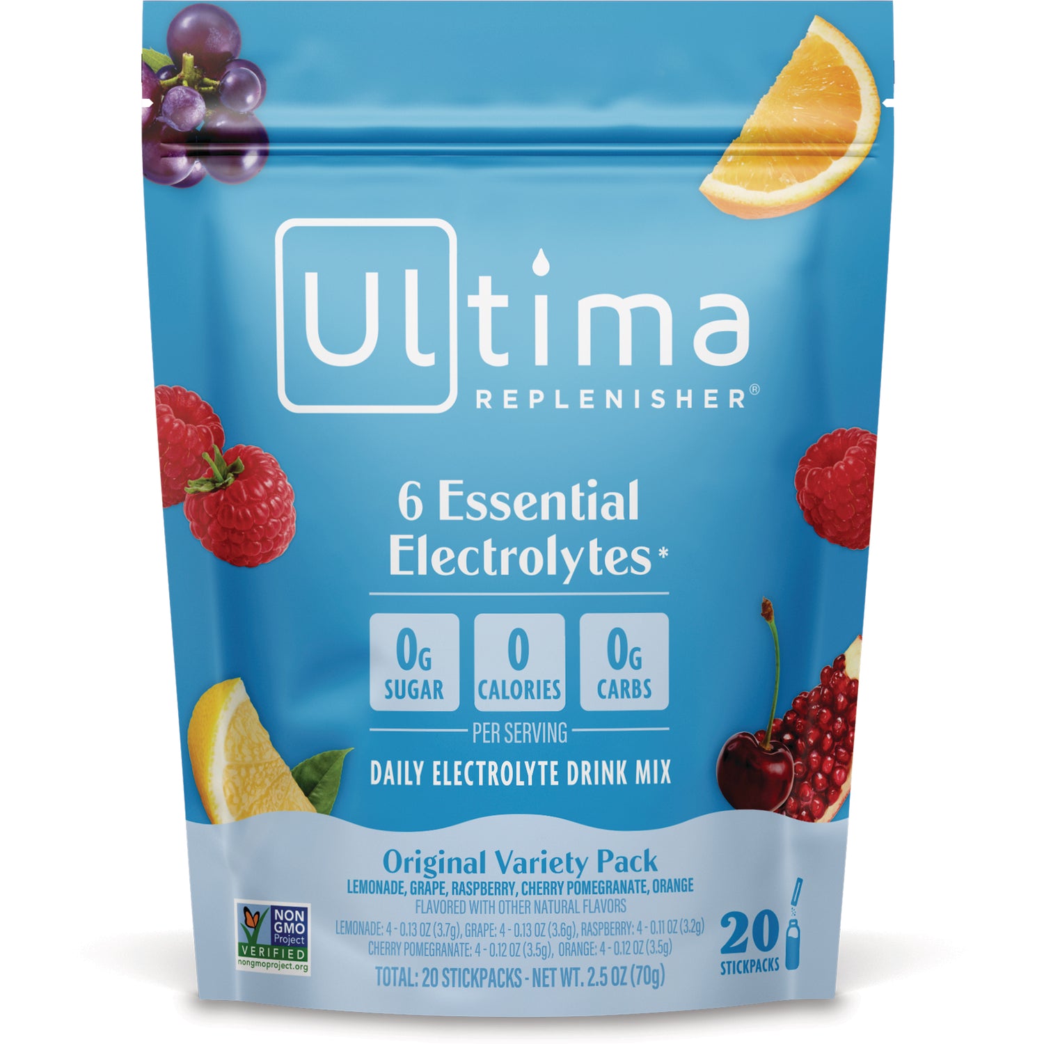 UHP031 | Ultima Replenisher electrolyte drink mix, Original Variety6 Essential Electrolytes, 0g sugar, 20 stickpacks