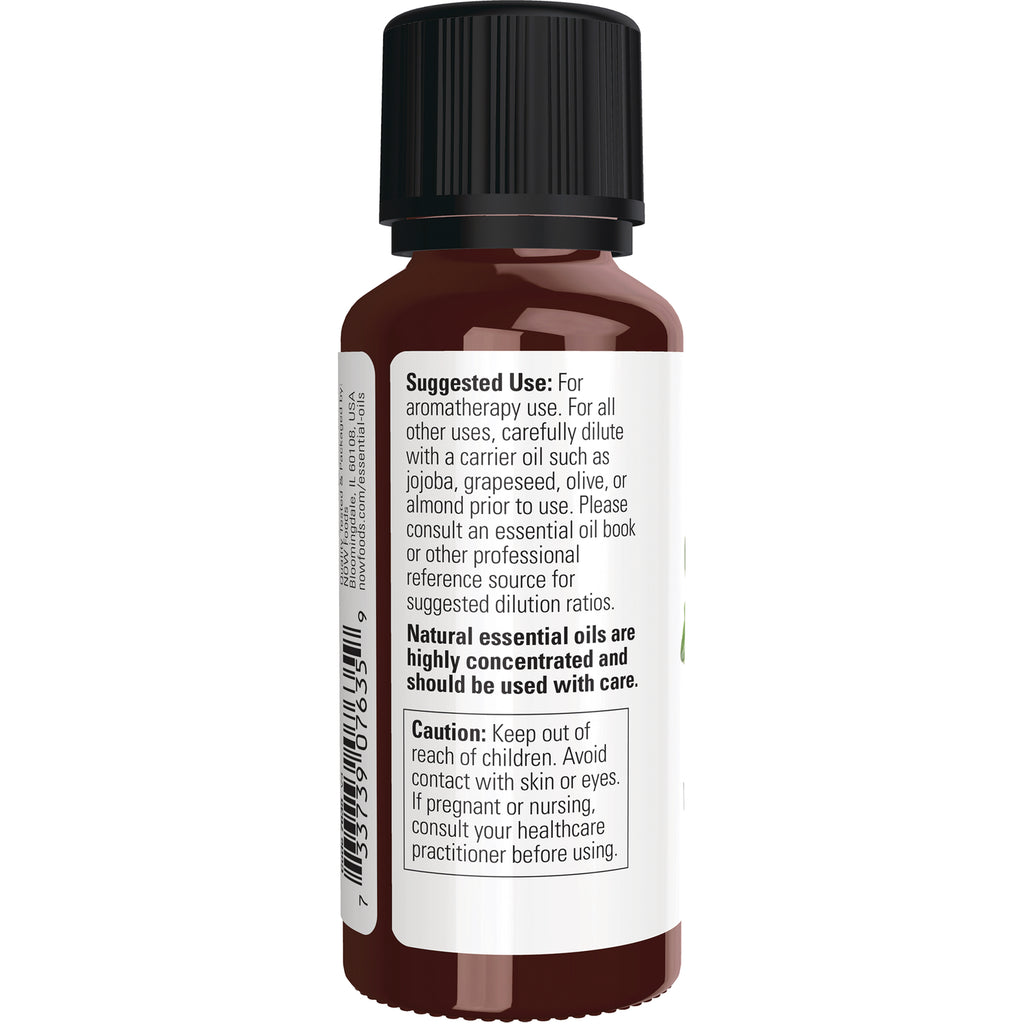 NWF355 | Back label of amber essential oil bottle showing suggested use and caution text - Thumbnail