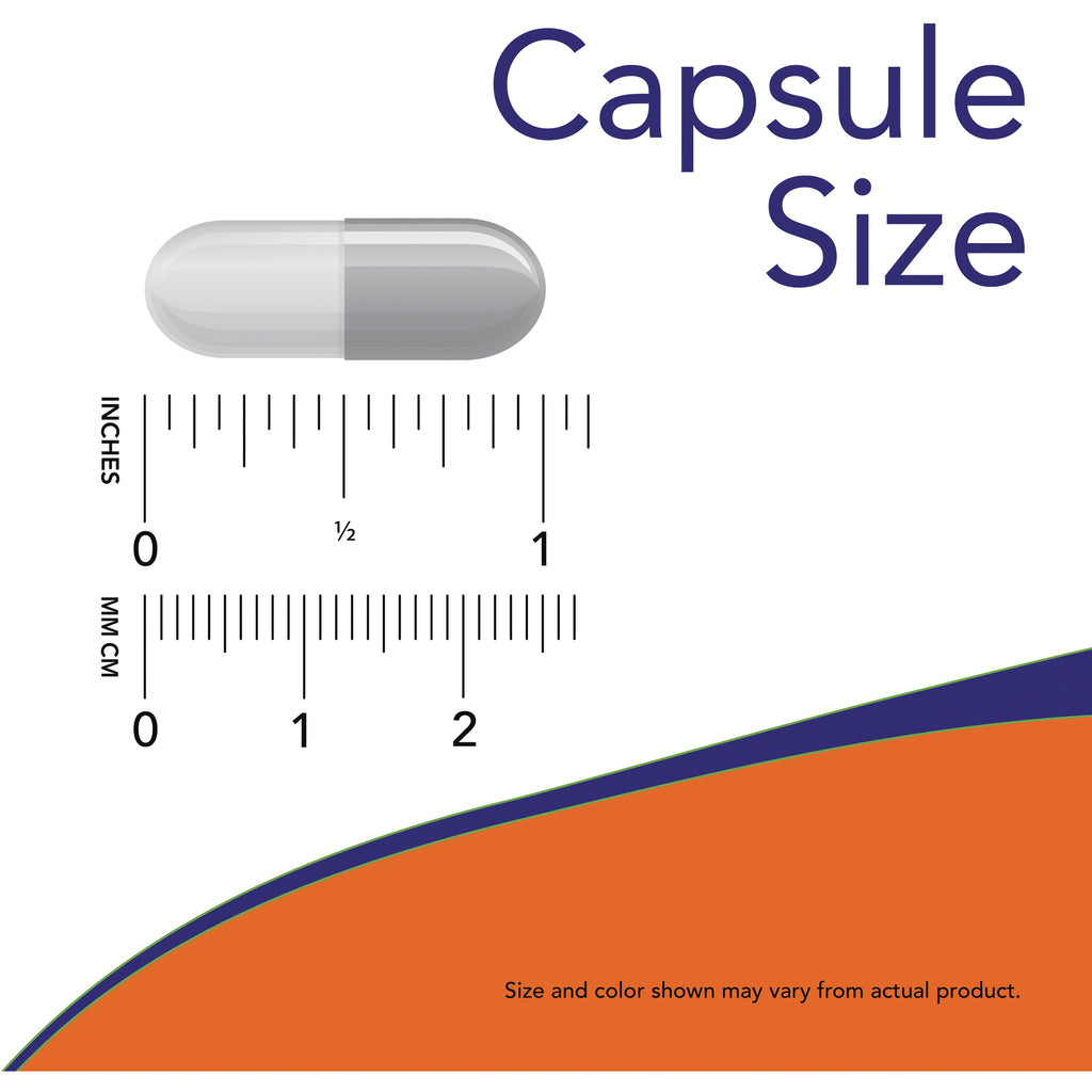 NWF656 | Capsule next to inch and centimeter rulers labeled Capsule Size showing approximate dimensions - Thumbnail