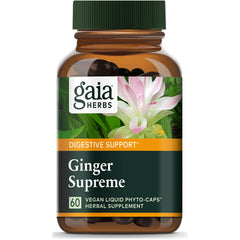 GH090 | Gaia Herbs Ginger Supreme bottle front label showing Digestive Support and 60 vegan liquid phyto-caps
