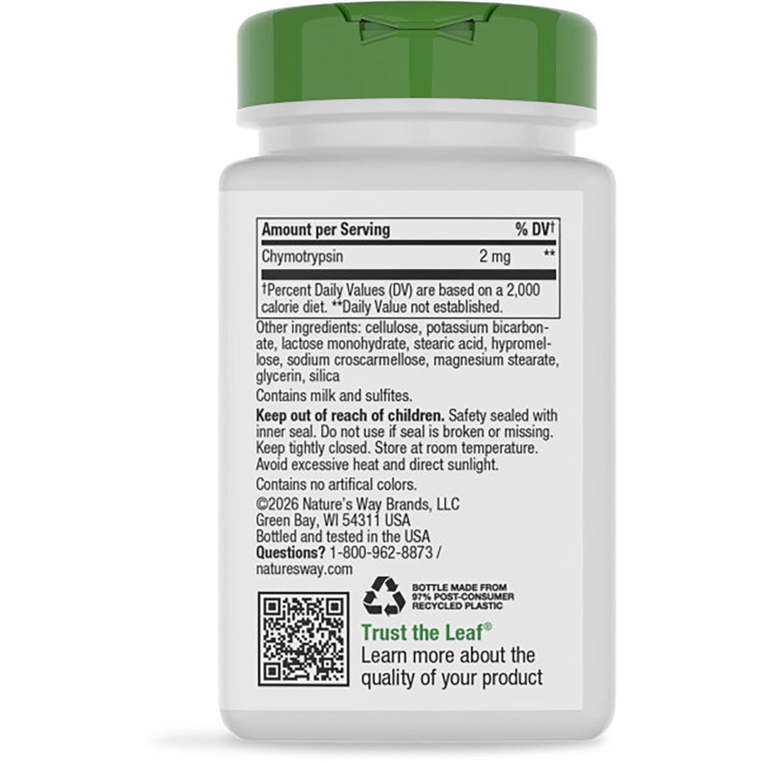 ET255 | Back label of bottle reading Digestive and Systemic Enzymes, showing usage directions, warnings, and barcode