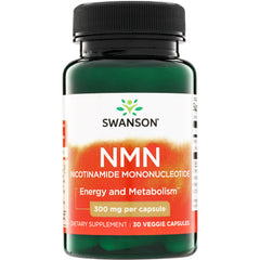 SW1819 | Swanson NMN Nicotinamide Mononucleotide, Energy and Metabolism, 300 mg per capsule, 30 veggie capsules