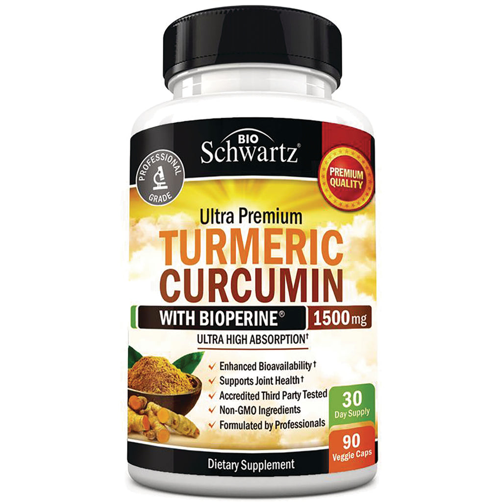 BSZ020 | BioSchwartz Ultra Premium Turmeric Curcumin 1500 mg bottle front, 90 veggie caps 30 day supply - Thumbnail