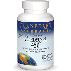 PF153 | Planetary Herbals Cordyceps 450 supplement bottle front label reading 450 mg 120 tablets