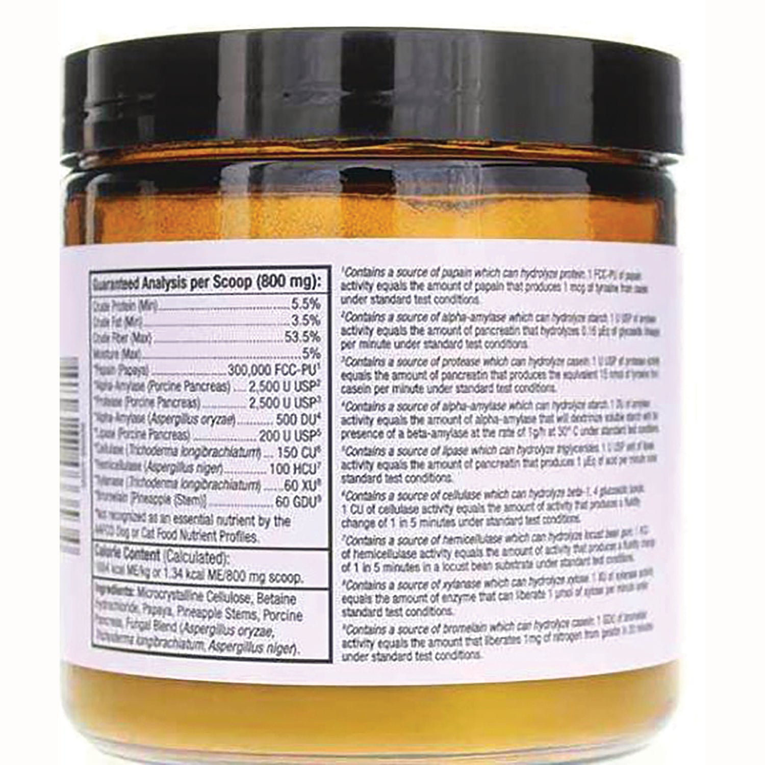 MRC112 | back label of amber jar showing supplement facts panel and ingredient text