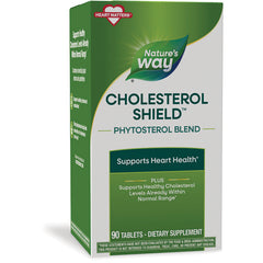 Nature's Way Cholesterol Shield phytosterol blend box front panel reading Supports Heart Health and 90 tablets dietary supplement