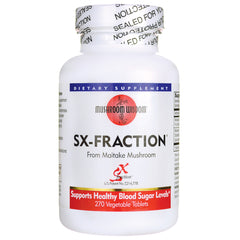 MSH028 | Bottle of SX-FRACTION dietary supplement from Mushroom Wisdom, supports healthy blood sugar levels, 270 vegetable tablets
