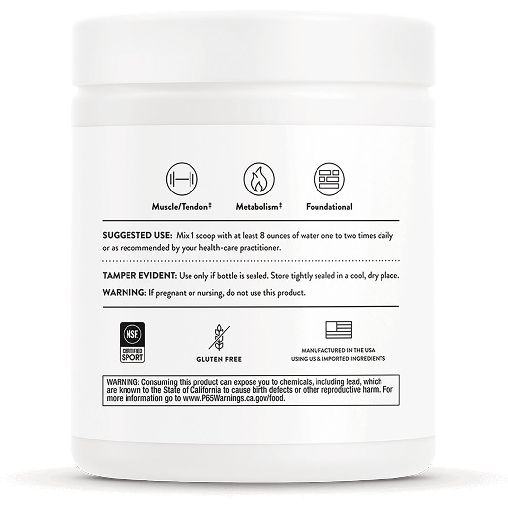TRN004 | Back label with icons: Muscle/Tendon, Metabolism, Foundational; Suggested Use, Tamper Evident, Gluten Free, Prop 65 warning - Thumbnail