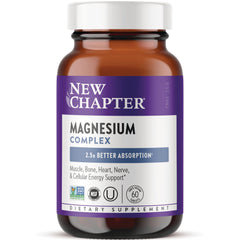 NWC392 | New Chapter Magnesium Complex brown bottle with purple label showing 2.5x better absorption and 60 tablets
