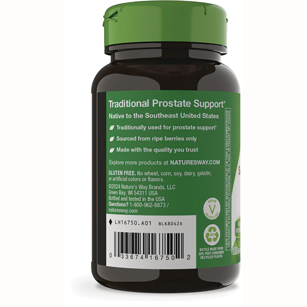 NW472 | back of brown supplement bottle with green label reading Traditional Prostate Support, bullet points and barcode - Thumbnail