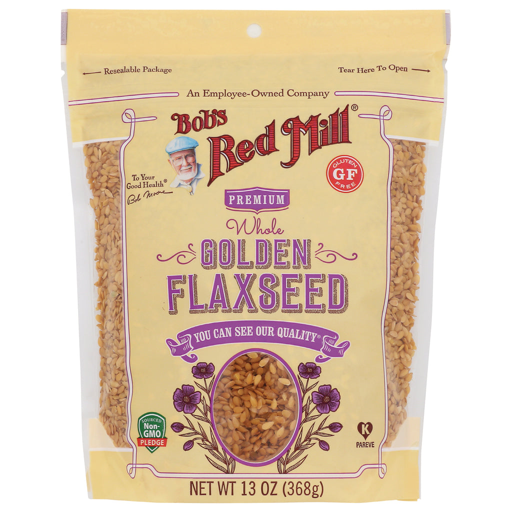 BOB255 | Bob's Red Mill premium whole golden flaxseed 13 oz resealable pouch front packaging with product window - Thumbnail