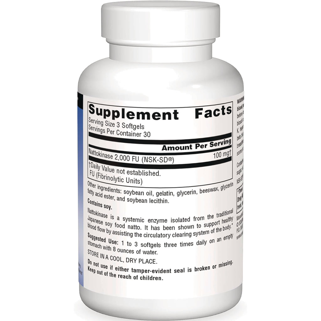 SN626 | Supplement Facts panel for Nattokinase 2,000 FU (NSK-SD), serving size 3 softgels - Thumbnail