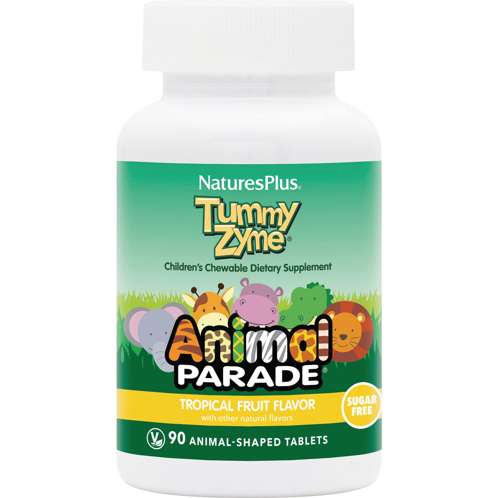 NTP139 | NaturesPlus Tummy Zyme Animal Parade bottle, tropical fruit chewable tablets, 90 animal-shaped sugar-free tablets - Thumbnail