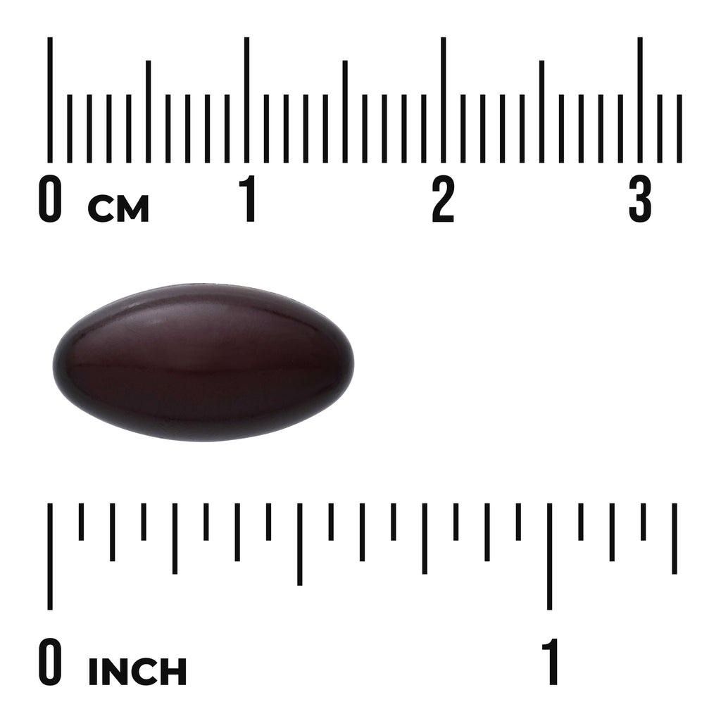 SWU819 | Dark oval softgel shown with size scale in cm and inches - Thumbnail