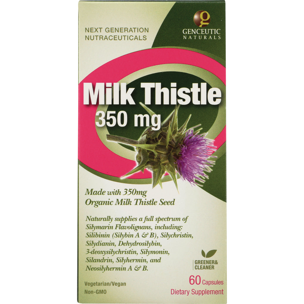 GNN004 | Front of Milk Thistle 350 mg box with thistle flower and 60 Capsules - Thumbnail