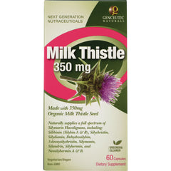 GNN004 | Front of Milk Thistle 350 mg box with thistle flower and 60 Capsules
