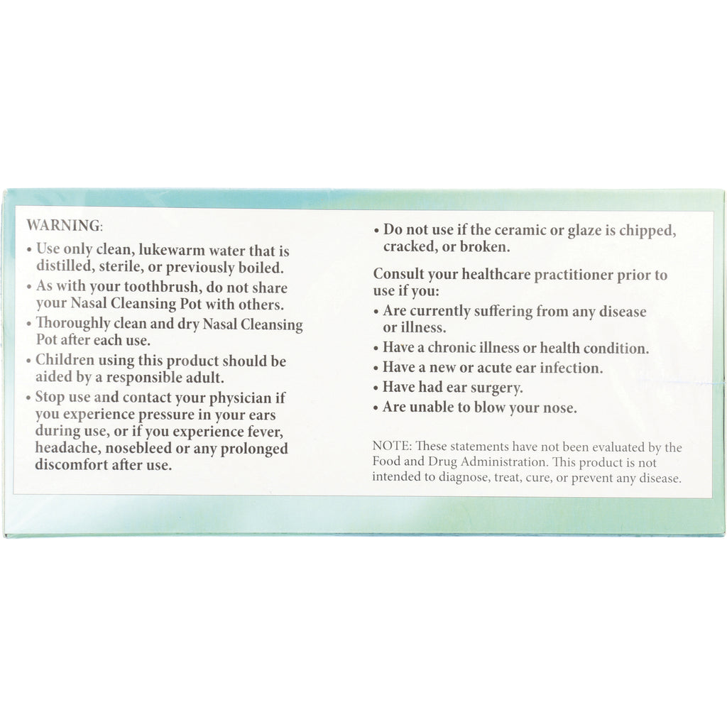 NRL001 | Back of product box showing WARNING, safety and consultation instructions for nasal cleansing pot - Thumbnail