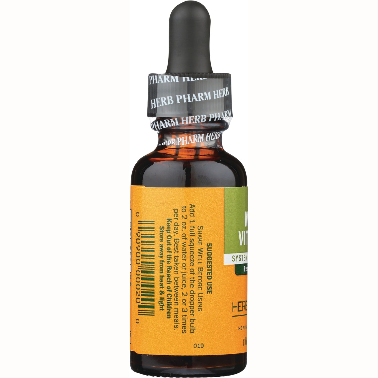 HPH040 | amber dropper bottle side view showing label with suggested use text and barcode