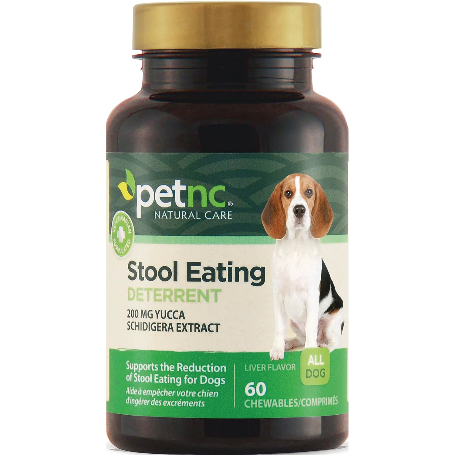 CNT259 | PetNC Natural Care Stool Eating Deterrent bottle with beagle on label, 60 liver-flavor chewables