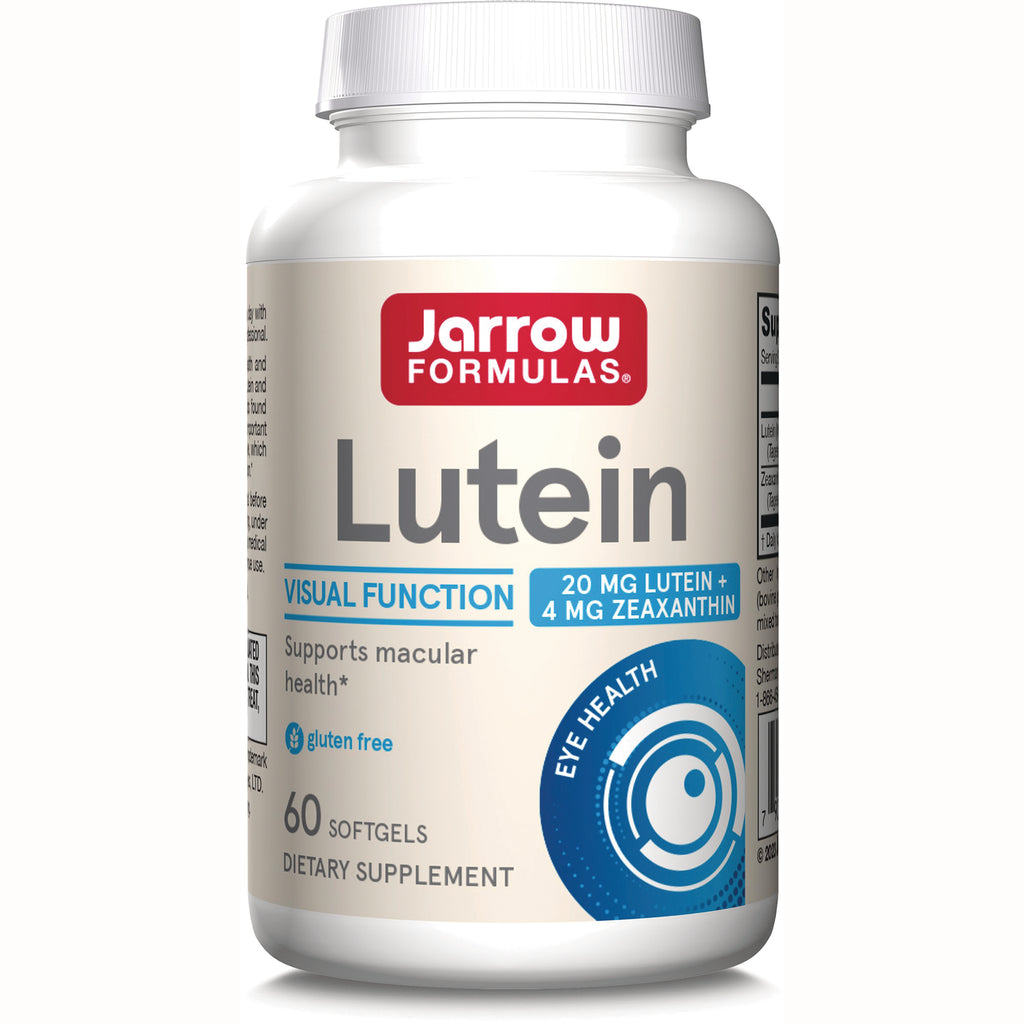 JR027 | Jarrow Formulas Lutein 60 softgels bottle, 20 mg lutein + 4 mg zeaxanthin, supports macular health, gluten free - Thumbnail