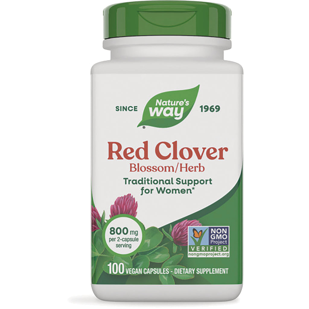 NW162 | Nature's Way Red Clover Blossom/Herb supplement bottle, 100 vegan capsules, 800 mg per 2-capsule serving - Thumbnail