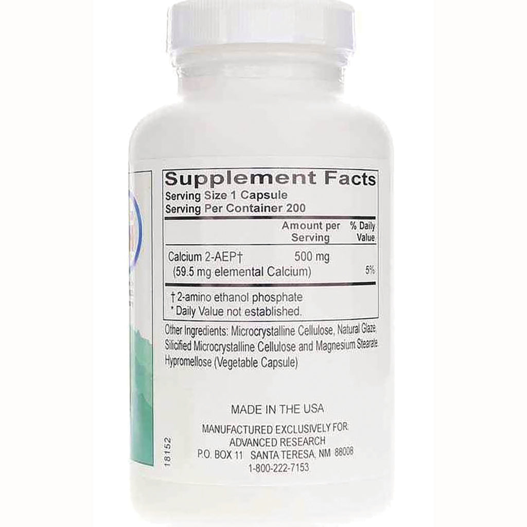 ADR012 | Back label with Supplement Facts: serving size 1 capsule, 200 servings; Calcium 2-AEP 500 mg - Thumbnail