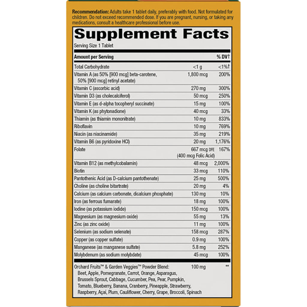 NW712 | Supplement Facts back panel showing serving size 1 tablet and vitamin and mineral amounts - Thumbnail