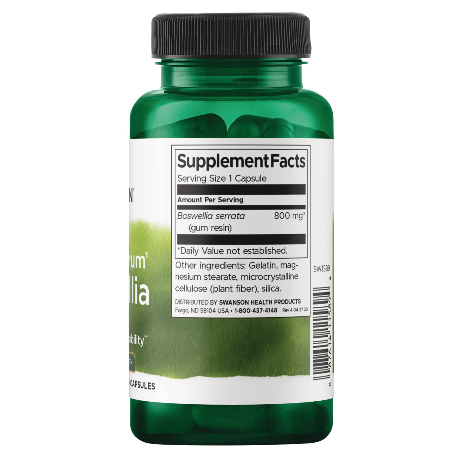 SW1589 | Back label with supplement facts and serving information
