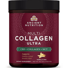 ATN033 | Ancient Nutrition Multi Collagen Ultra vanilla chai tub label, CBD + Collagen + MCT