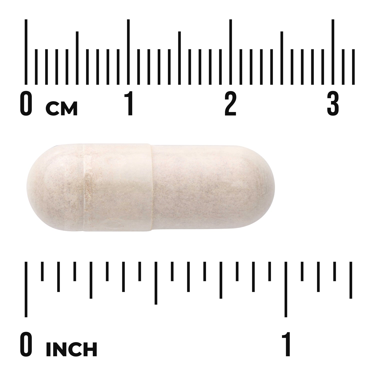 SW1704 | Beige capsule with ruler size guide in centimeters and inches, labeled CM and INCH