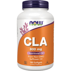 NWF807 | NOW CLA 800 mg bottle, orange label reading Nutritional Oil From Non-GMO Safflower Oil, 180 softgels