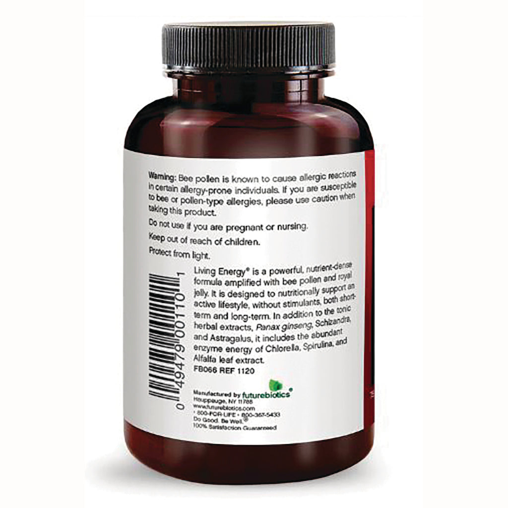 FB078 | Back of brown supplement bottle with white label showing warning text about bee pollen, barcode, and ingredient panel - Thumbnail