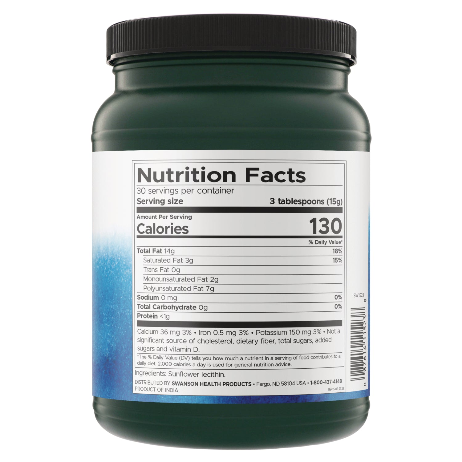SW1523 | Back of label with ingredients and serving information