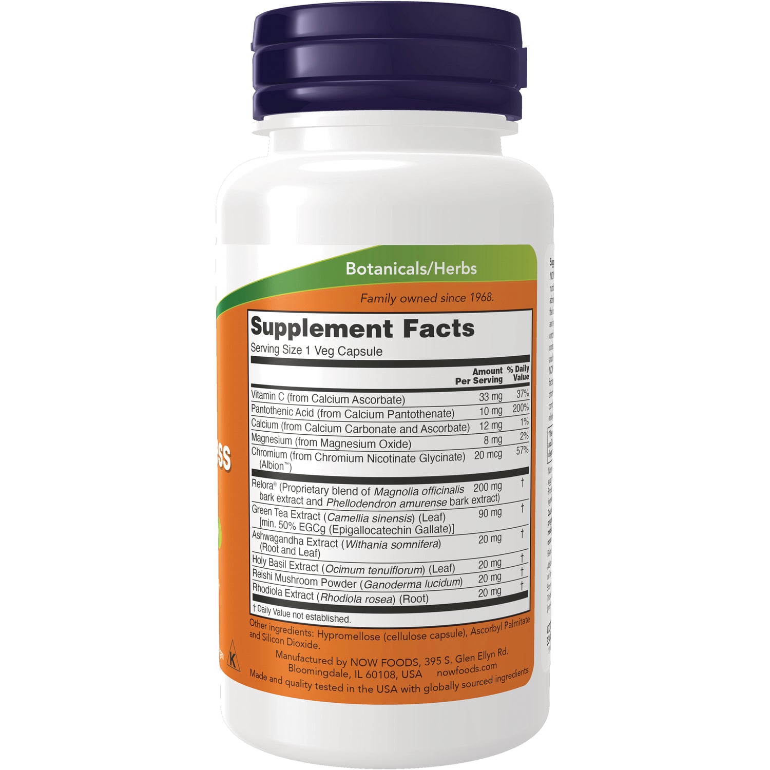 NWF576 | back label showing Supplement Facts and ingredient list on white supplement bottle, serving size 1 Veg Capsule